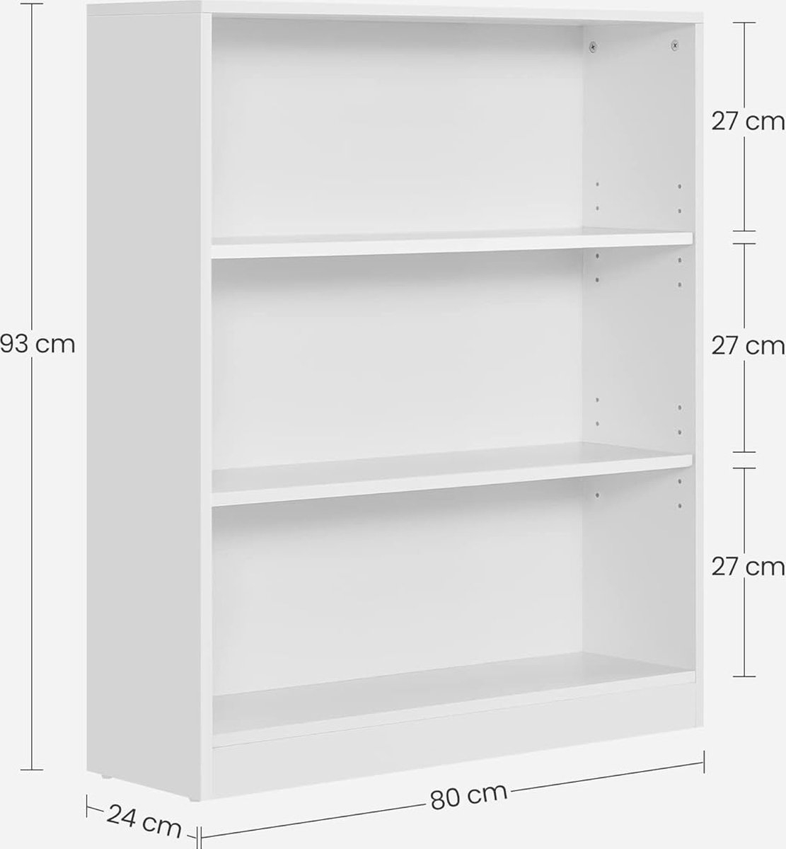 Boekenkast / opberkast klein - hoogte 93 cm - 3 planken - wit - LBC106T14 - Afbeelding 2