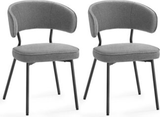 2x eetkamerstoel - keukenstoel - gestoffeerd en metaal - grijs met zwart - set van 2 stuks - LDC112G02