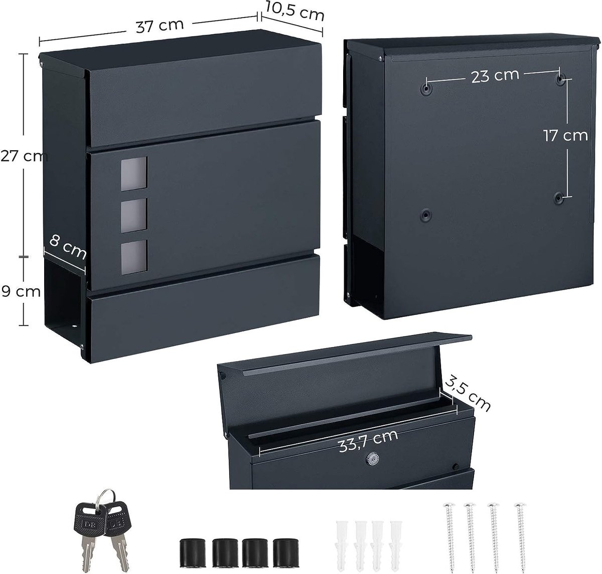 Brievenbus - wand brievenbus - met sleutels en krantenvak - antraciet - GMB052G01 - Afbeelding 5