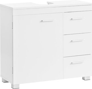 Witte wastafelonderkast - 30 cm x 70 cm x 64 cm - badkamermeubel - opbergeenheid - MDF-constructie - metalen handgrepen - wit - BBK503W10