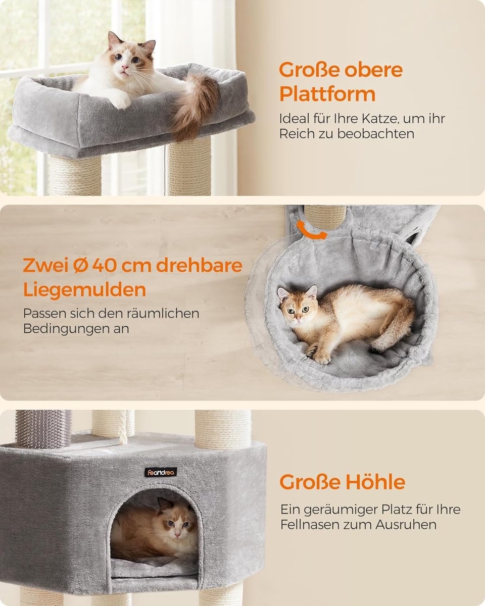 Krabpaal - kattenboom - grote krabpaal - 7 niveaus - hoogte 160 cm - grijs - PCT009G01 - Afbeelding 4