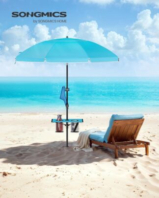 Strandparasol - parasol - diameter 160 cm - zonwering UPF 50+ - opvouwbaar - hoogte verstelbaar - met flessenhouder / bekerhouder - blauw - GPU0080Q01