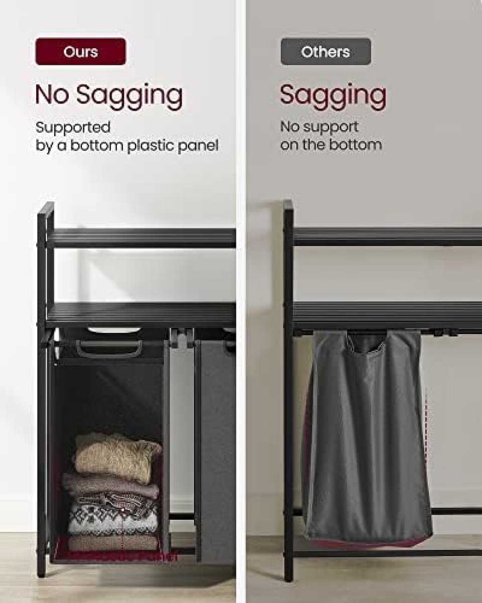 Wasmand - wassorteerder - 2 uittrekbare en verwijderbare zakken - 2 planken - 92 liter totaal - BLH211G01 - Afbeelding 3