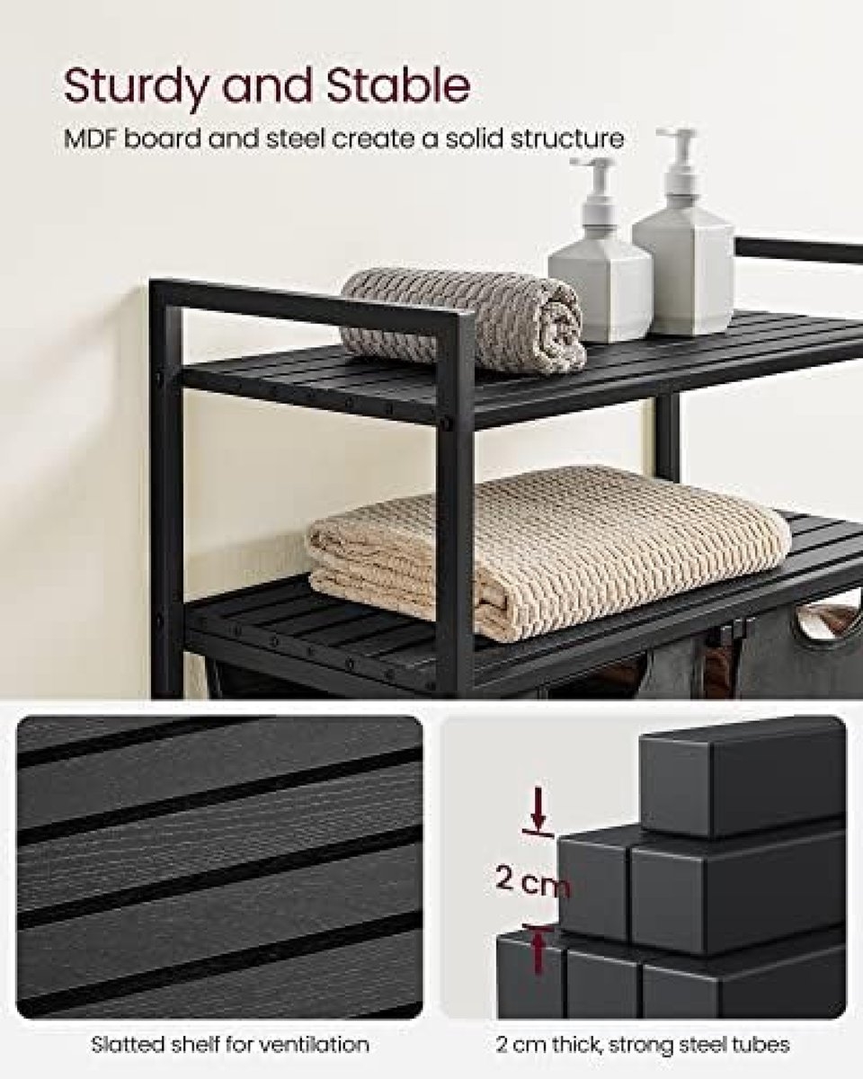 Wasmand - wassorteerder - 2 uittrekbare en verwijderbare zakken - 2 planken - 92 liter totaal - BLH211G01 - Afbeelding 6