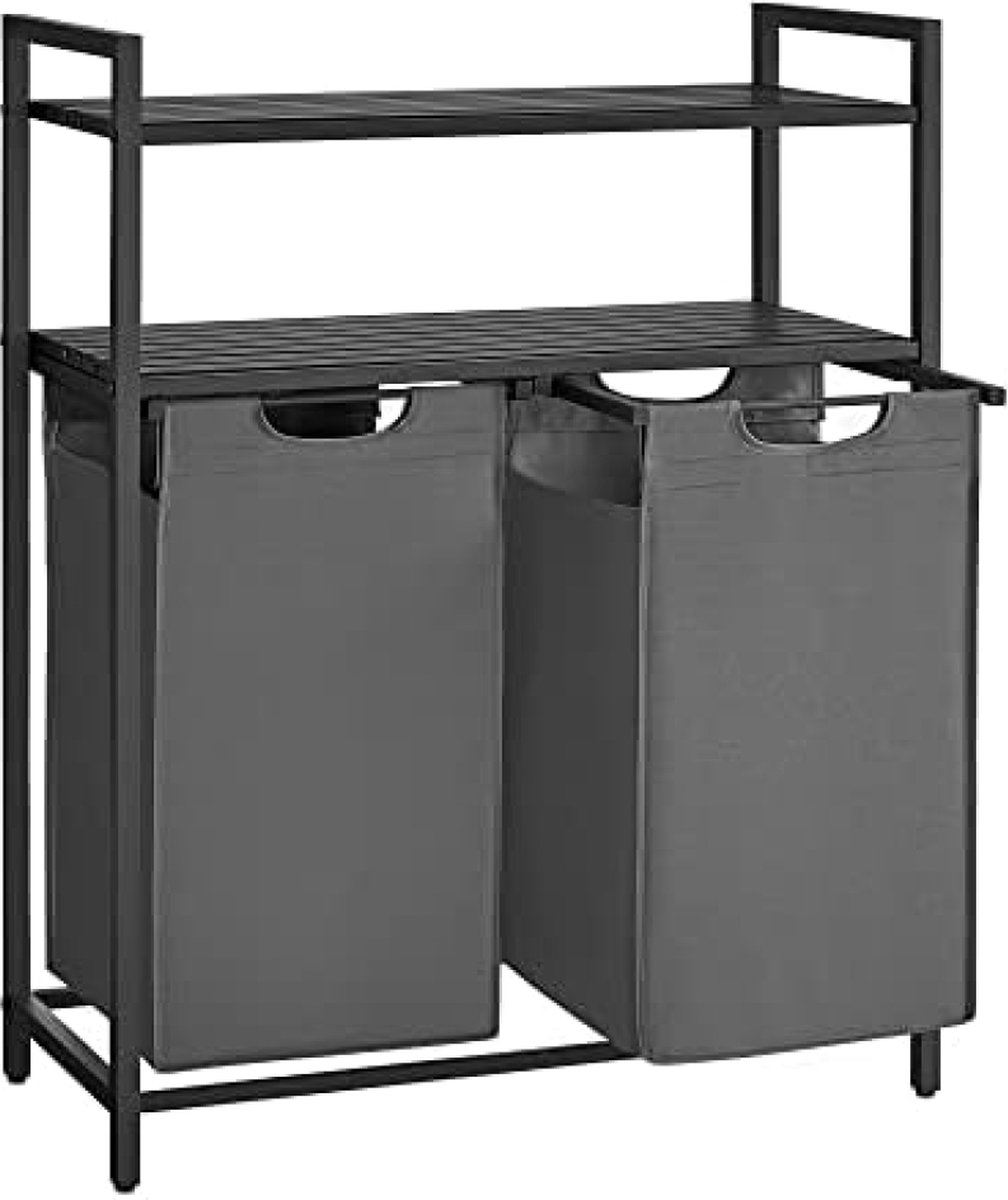 Wasmand - wassorteerder - 2 uittrekbare en verwijderbare zakken - 2 planken - 92 liter totaal - BLH211G01 - Afbeelding 7