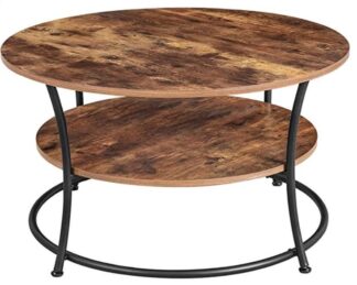 Salontafel rond - diameter 80 cm - tafel voor woonkamer - zwart met bruin - 2 niveaus - LCT80BX