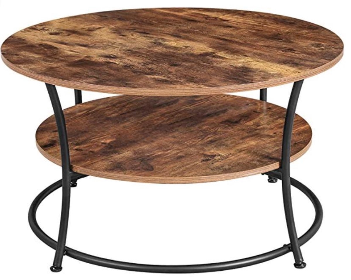 Salontafel rond - diameter 80 cm - tafel voor woonkamer - zwart met bruin - 2 niveaus - LCT80BX