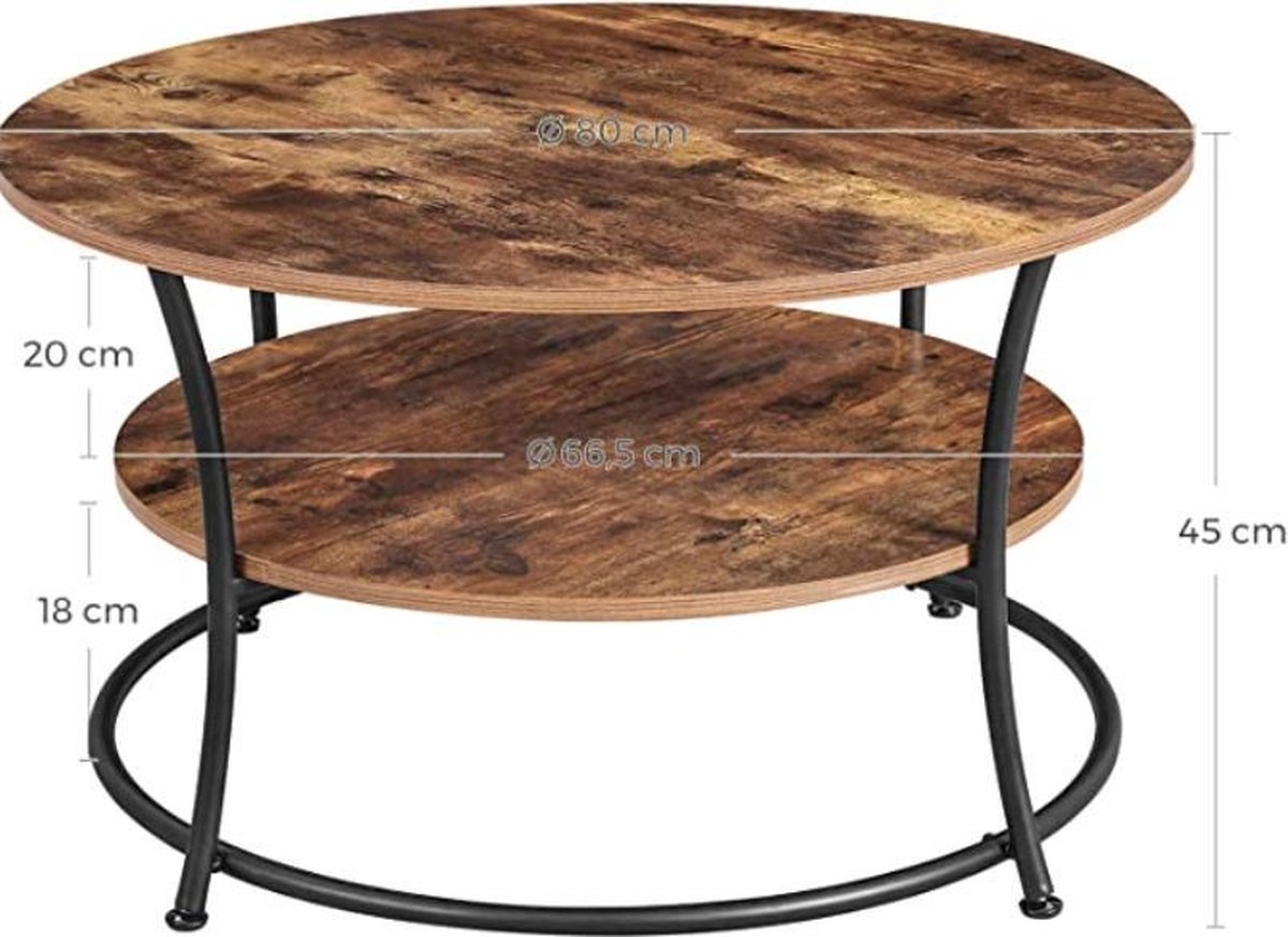 Salontafel rond - diameter 80 cm - tafel voor woonkamer - zwart met bruin - 2 niveaus - LCT80BX - Afbeelding 5