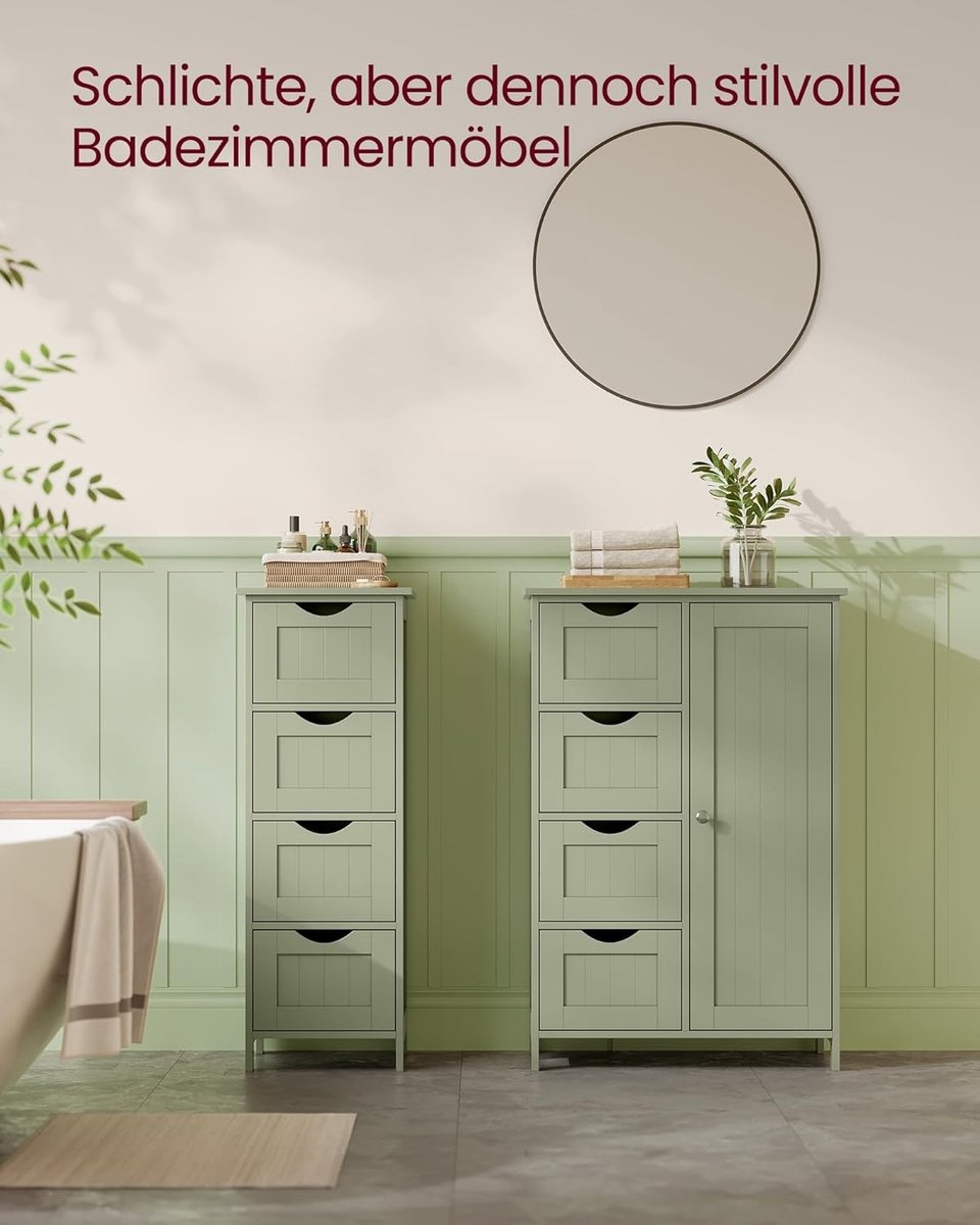 eSituro Badkamer Opbergkast met 4 Lade Dresser Organizer Floor Standing Cabinet Unit Opslag Hout, Grijs