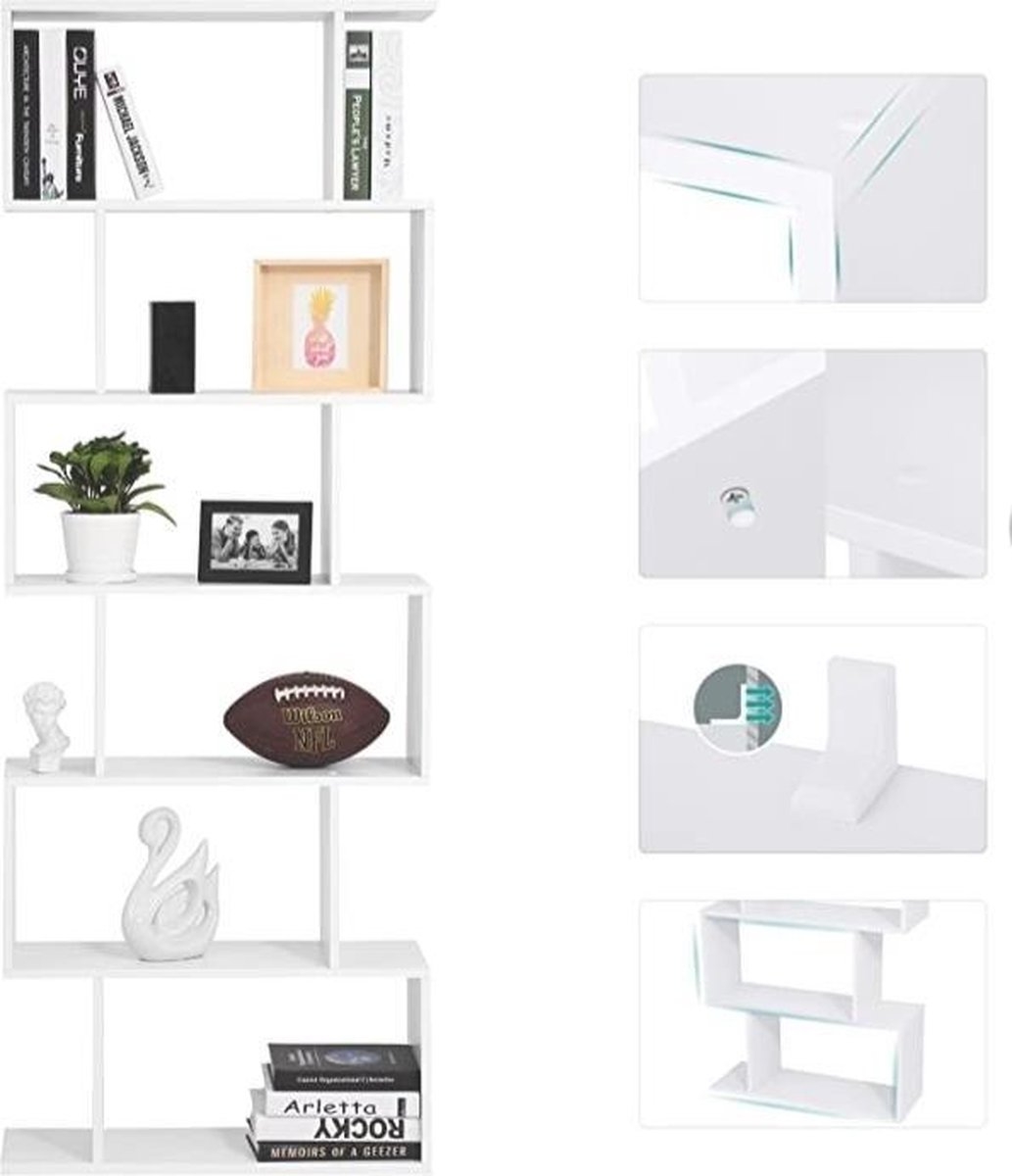 Boekenkast - kamerkast - open kast - vrijstaand - 6 niveaus - wit - LBC61WT - Afbeelding 2