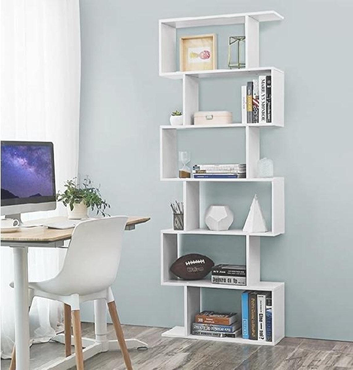 Boekenkast - kamerkast - open kast - vrijstaand - 6 niveaus - wit - LBC61WT - Afbeelding 3