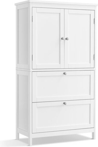 Badkamerkast - hoogte 110 cm – opbergkast met 2 deuren -2 laden en verstelbare plank – 30 x 60 x 110 cm – wit - BBC551P31