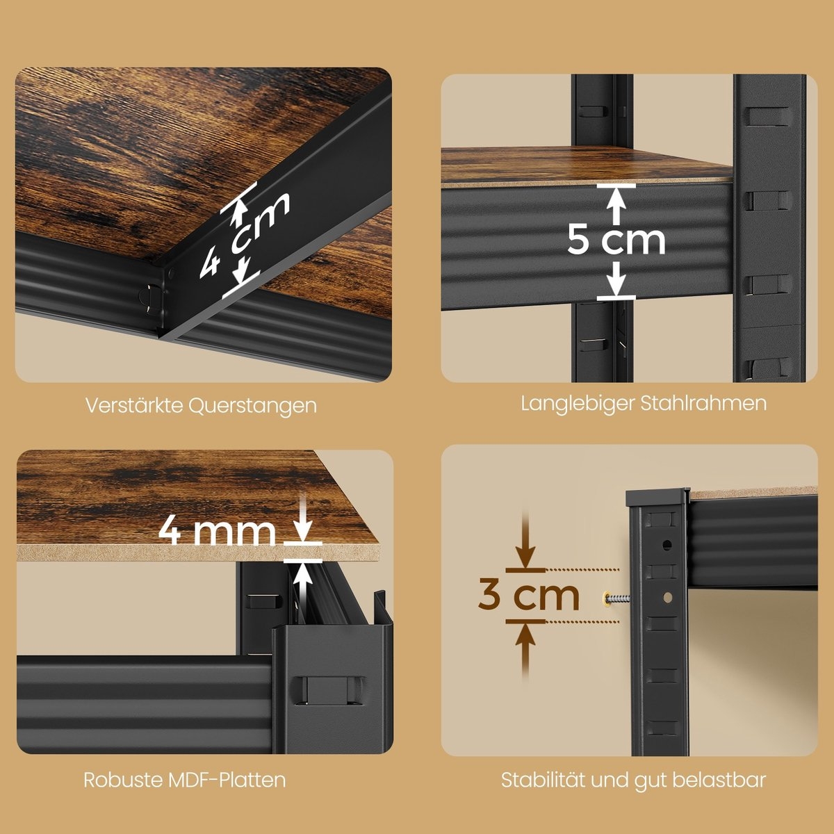 Stellingkast - 150x75x30 cm - opbergkast / stelling - zwart - max 1000 kg - Image 3
