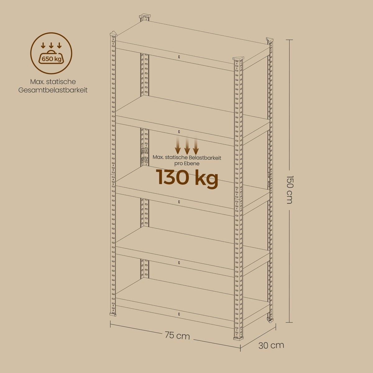 Stellingkast - 150x75x30 cm - opbergkast / stelling - zwart - max 1000 kg - Image 6