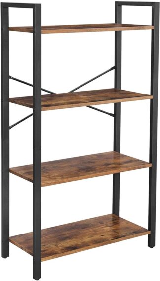 Boekenkast - 4-laags boekenrek - stalen frame - hoogte 120 cm - industrieel ontwerp - vintage bruin en zwart - LLS60BX