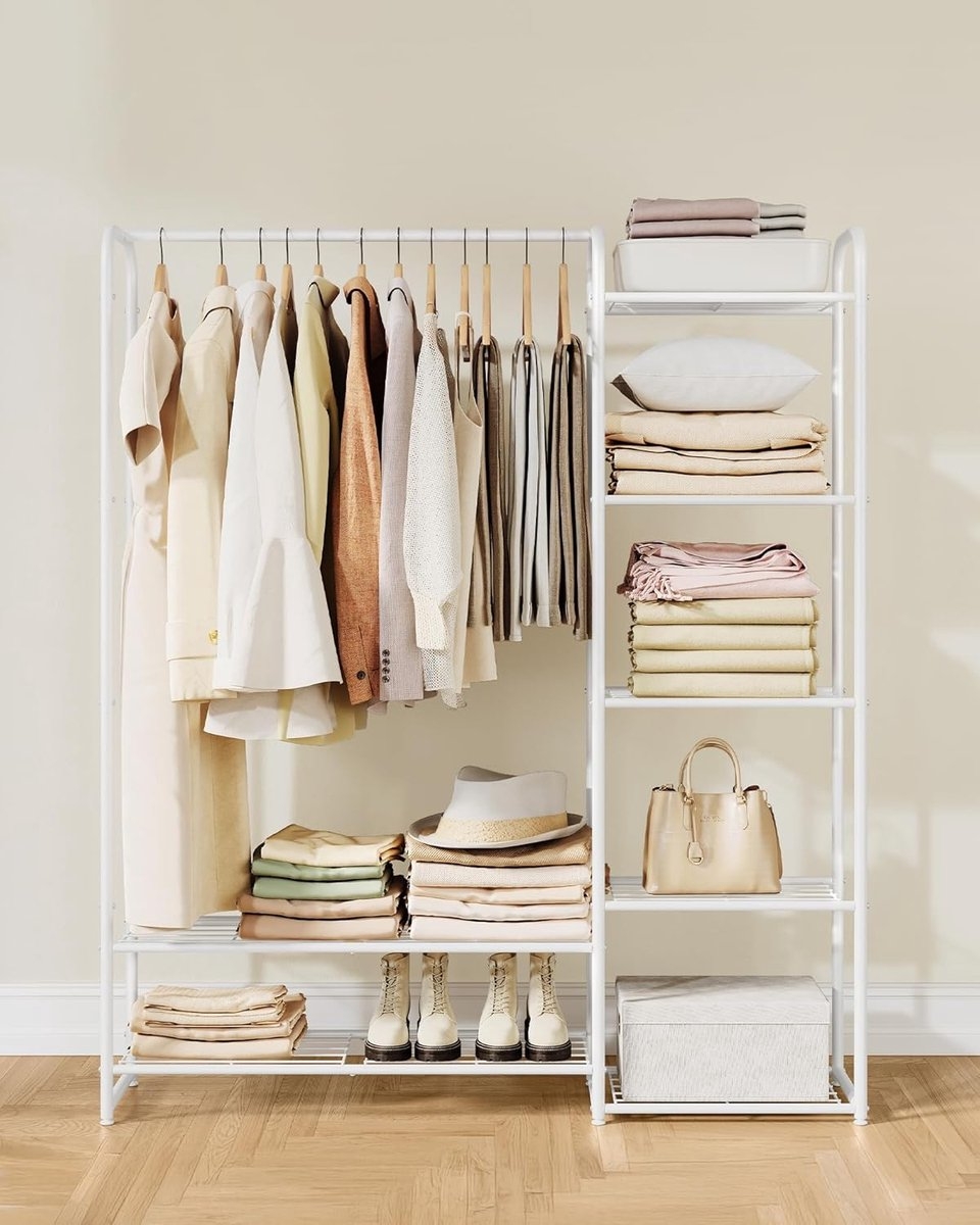 Kledingrek - open Ggarderobekast / kledingkast - hoogte 158 cm - met planken en stang - vrijstaand - wit - lgr462w01 - Afbeelding 3