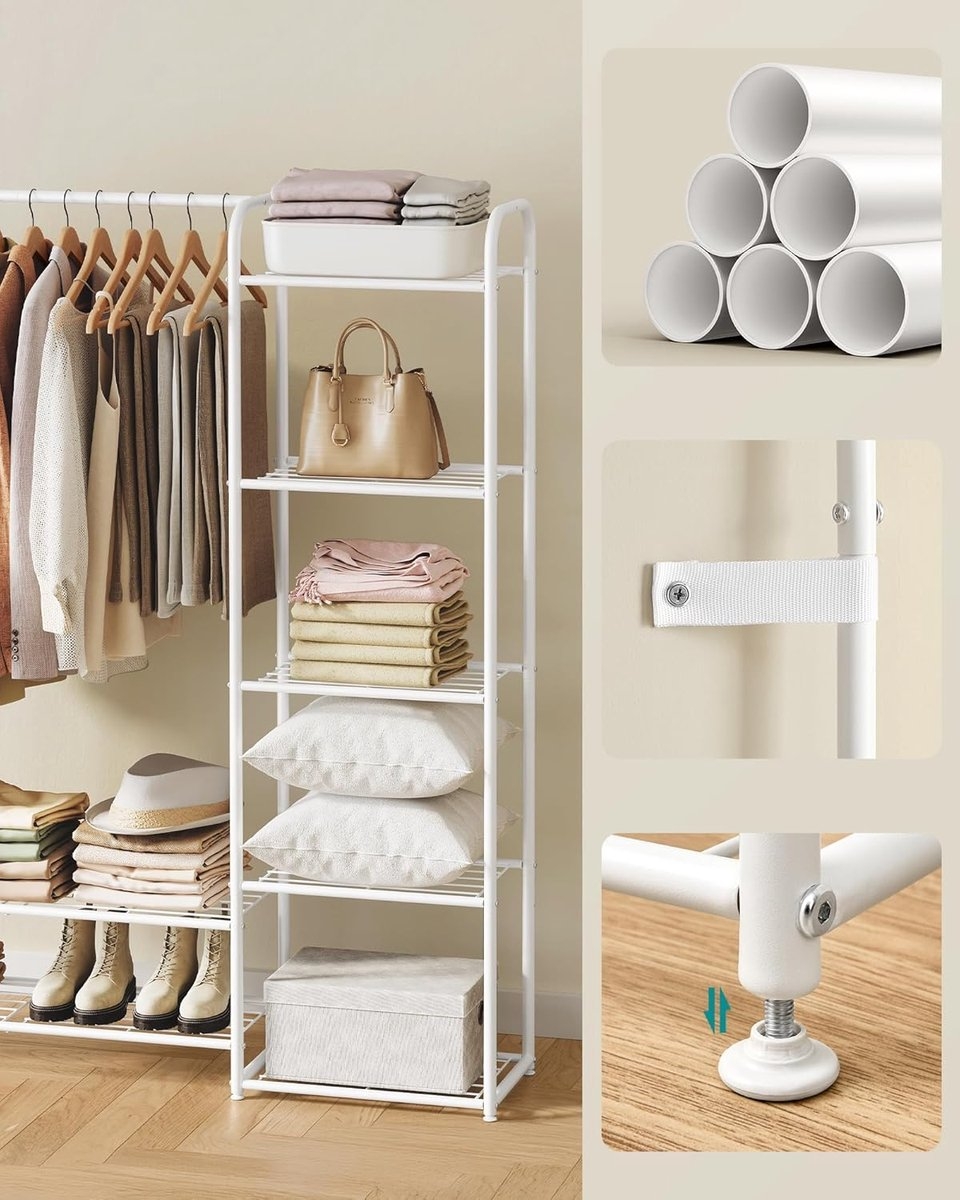 Kledingrek - open Ggarderobekast / kledingkast - hoogte 158 cm - met planken en stang - vrijstaand - wit - lgr462w01 - Afbeelding 4