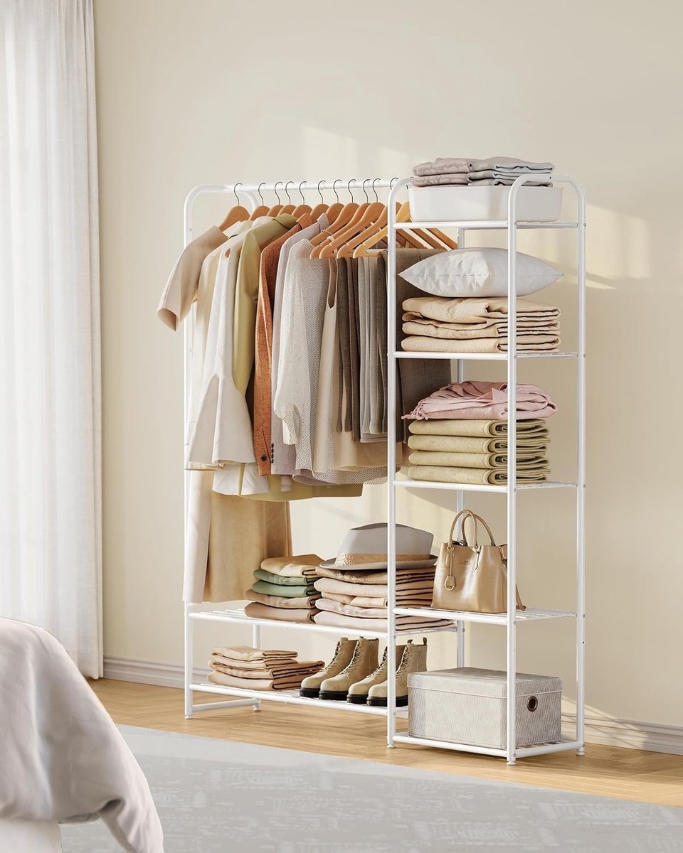 Kledingrek - open Ggarderobekast / kledingkast - hoogte 158 cm - met planken en stang - vrijstaand - wit - lgr462w01 - Afbeelding 5