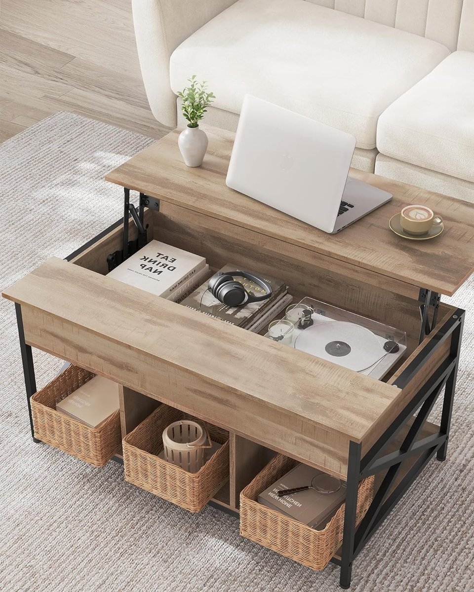 Salontafel – 100×50 cm – in hoogte verstelbaar tafelblad – tafel met 2 laden en 3 verborgen compartimenten – voor woonkamer Thuiskantoor – bruin – | Gecontroleerde retourproducten en nieuwe overstockproducten tegen een onverslaanbare lage