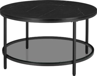 Salontafel - glazen tafelblad - diameter 65 cm - marmerlook - zwart - LCT072B58