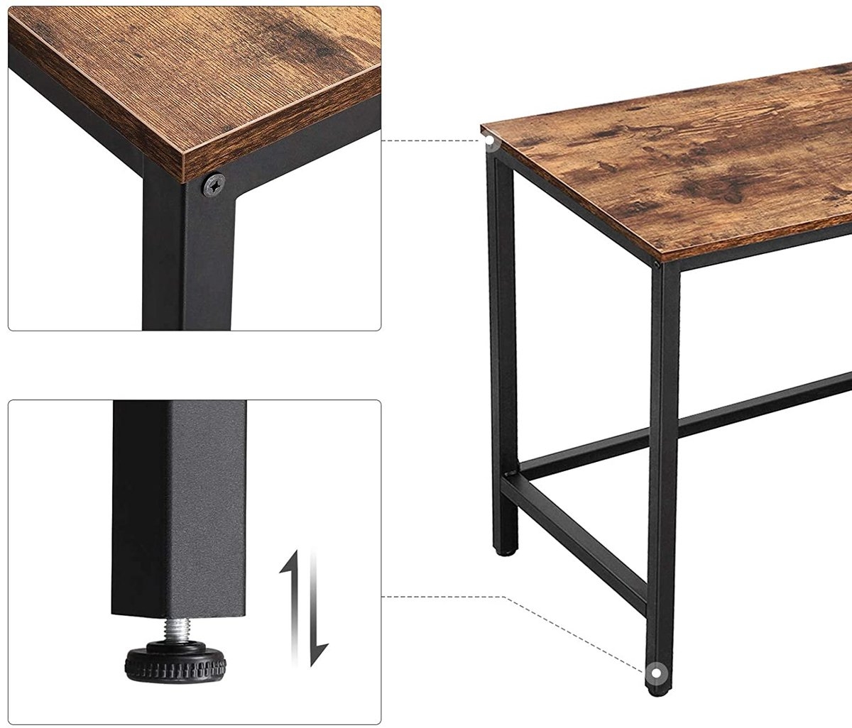 Computerbureau - L-vormig hoekbureau - 138x138 cm - werkplek - industrieel, bruin en zwart - LWD72X - Afbeelding 6