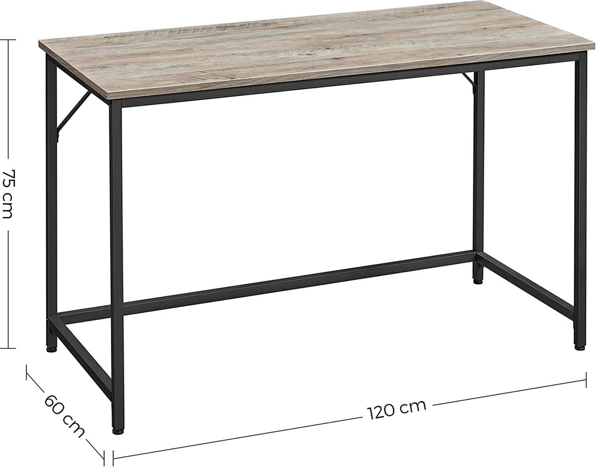 Computerbureau - bureautafel - 120 x 60 x 75 cm - metaal met hout - grijs met zwart - LWD039B02 - Afbeelding 2