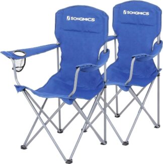 2x Campingstoel / visstoel - inklapbaar - robuust frame - met flessenhouder - blauw - set van 2 stuks - GCB08BU