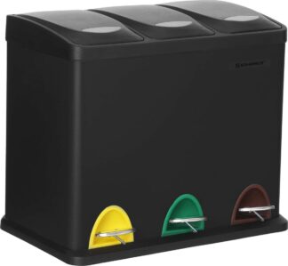 Afvalemmer - pedaalemmer - prullenbak - 3 compartimenten - 24 liter - staal - zwart - ltb24bk