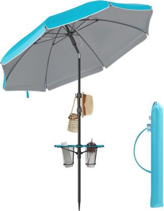 Parasol - strandparasol - diameter 2 meter - reisparasol - knikbaar - verstelbare hoogte 178 t/m 226 cm - blauw