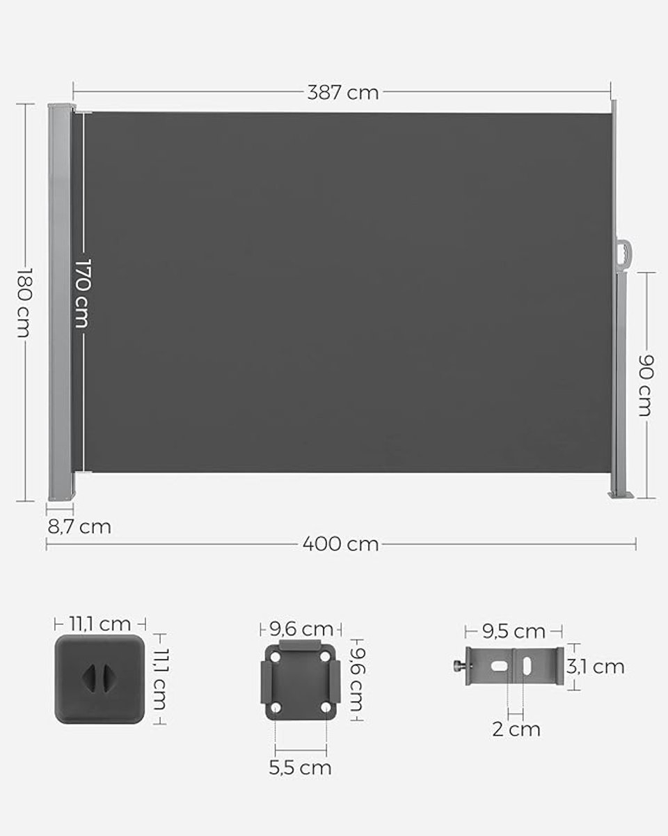Privacyscherm - schaduwdoek horizontaal 180x400 cm - windscherm - antraciet - gsa584g01 - Afbeelding 3
