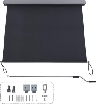 Rolgordijn - screen - verticale zonwerking - 140x250 cm (bxh) - voor balkon, terras en tuin - privacybescherming - waterdicht - antraciet - GSA145GY