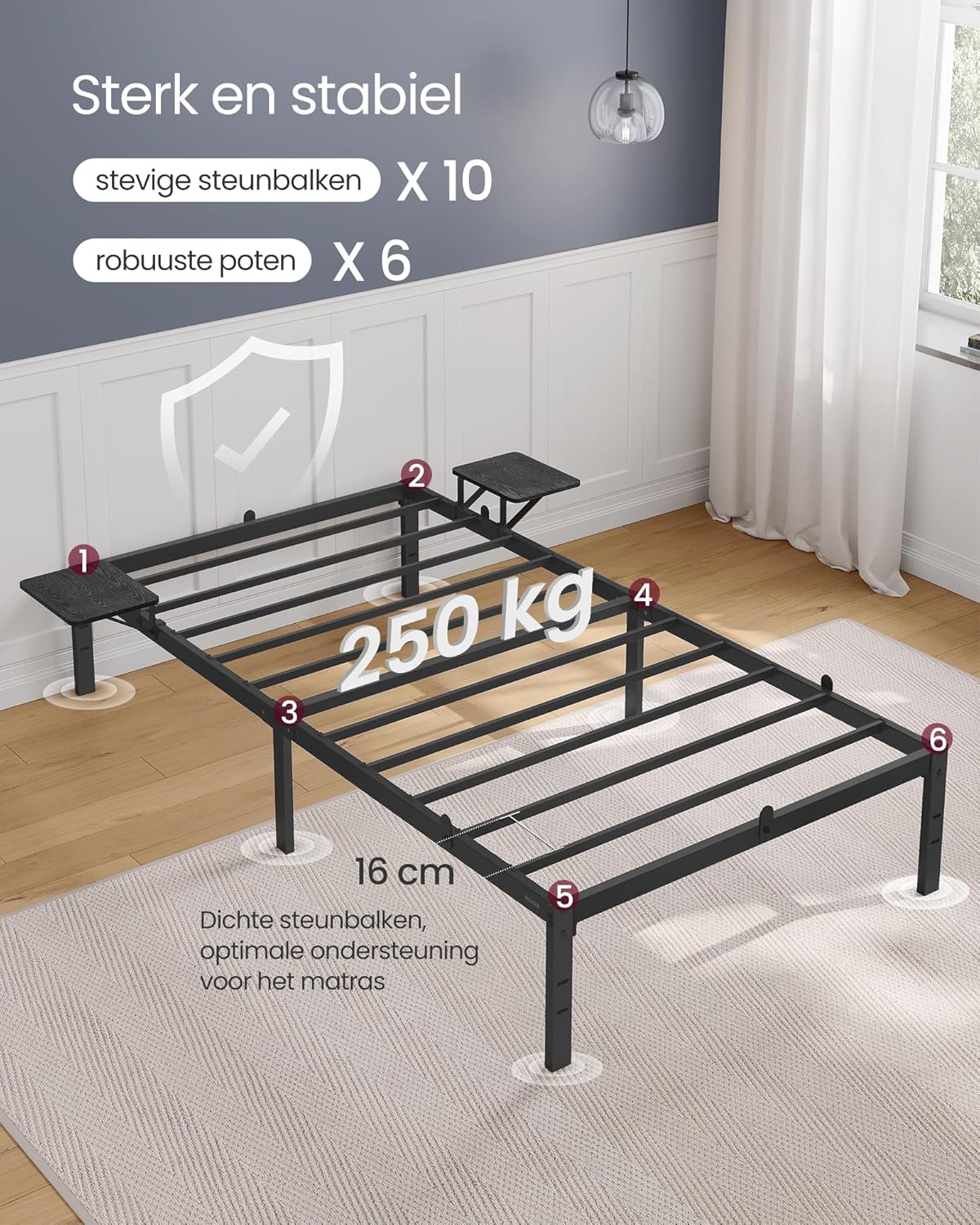 Enkel bedframe - 90 x 200 cm - metaal - zwart - met bodem - RMB092B01 - Afbeelding 4