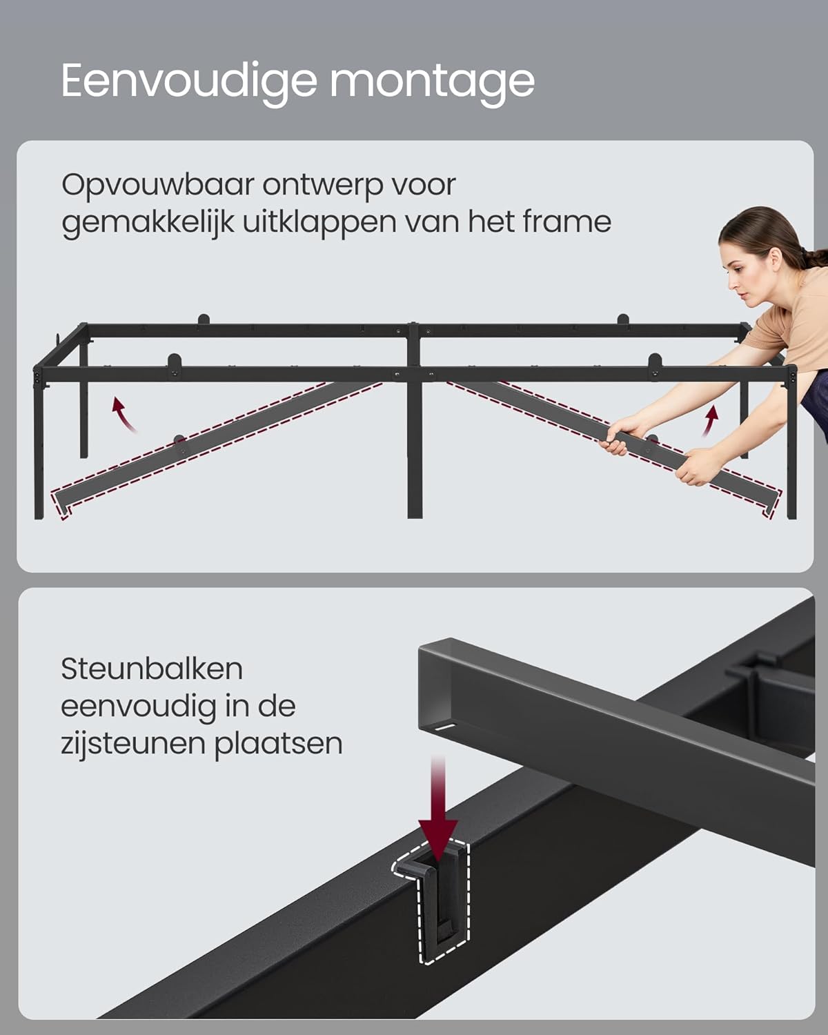 Enkel bedframe - 90 x 200 cm - metaal - zwart - met bodem - RMB092B01 - Afbeelding 7