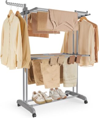 Droogrek 3 niveaus - 148 cm hoog - veel capaciteit - voor binnen en buiten - grijs - LLR702G01