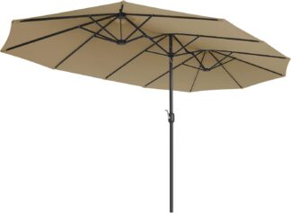 Dubbele parasol - 460x270 cm - met hendel -  met stok voor parasolvoet - taupe - gpu037l01