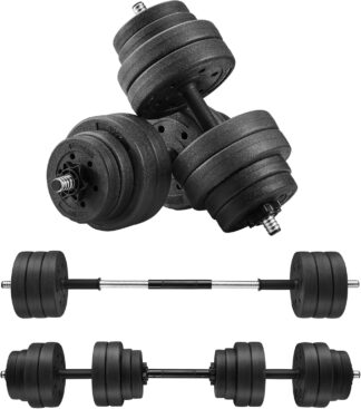 Dumbbells set - 2 x 15 kg - totaal 30 kg - zwart - metalen stang - halterstang conversie - syl30hbk