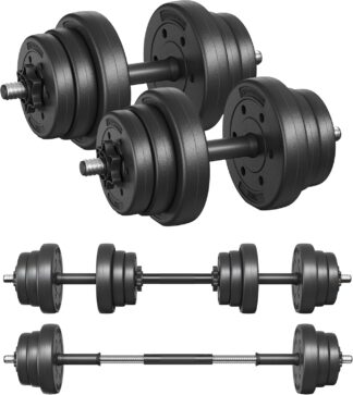 Dumbbells set - 2 x 10 kg - totaal 20 kg - zwart - metalen stang - halterstang conversie - syl20hbk