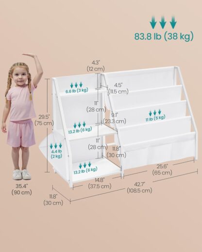 SONGMICS GKR44WTV1 Opbergkast voor kinderen, 3-laags boekenkast en 6 uitneembare containers voor kinderkamer, kleuterschool, meerkleurig, wit, Groot