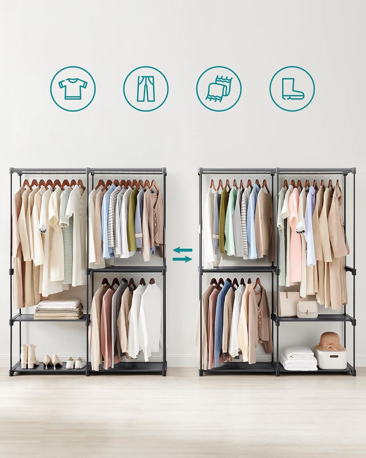 Open kledingkast - kledingrek - 43x138x182 cm - kapstokmeubel - zwart - RYG025B02 - Afbeelding 3