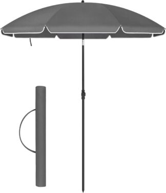 Strandparasol - parasol - diameter 160 cm - zonwering UPF 50+ - opvouwbaar - hoogte verstelbaar - grijs - GPU060G01
