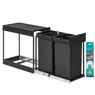 Prullenbak / afvalemmer - uitschuifbaar - inbouw kast - uitschuifbaar - 2 x 15 liter - stalen frame -ABS-deksel - zwart - LTB950B01
