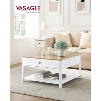 Salontafel - met 2 grote lades - 80x80x45 cm - vierkant - grijs met wit - LCT207W73