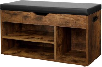 Schoenenbank - schoenenkast - schoenenorganizer met kussen - breedte 80 cm - 3 compartimenten - max 150 kg - bruin - LHS30BX