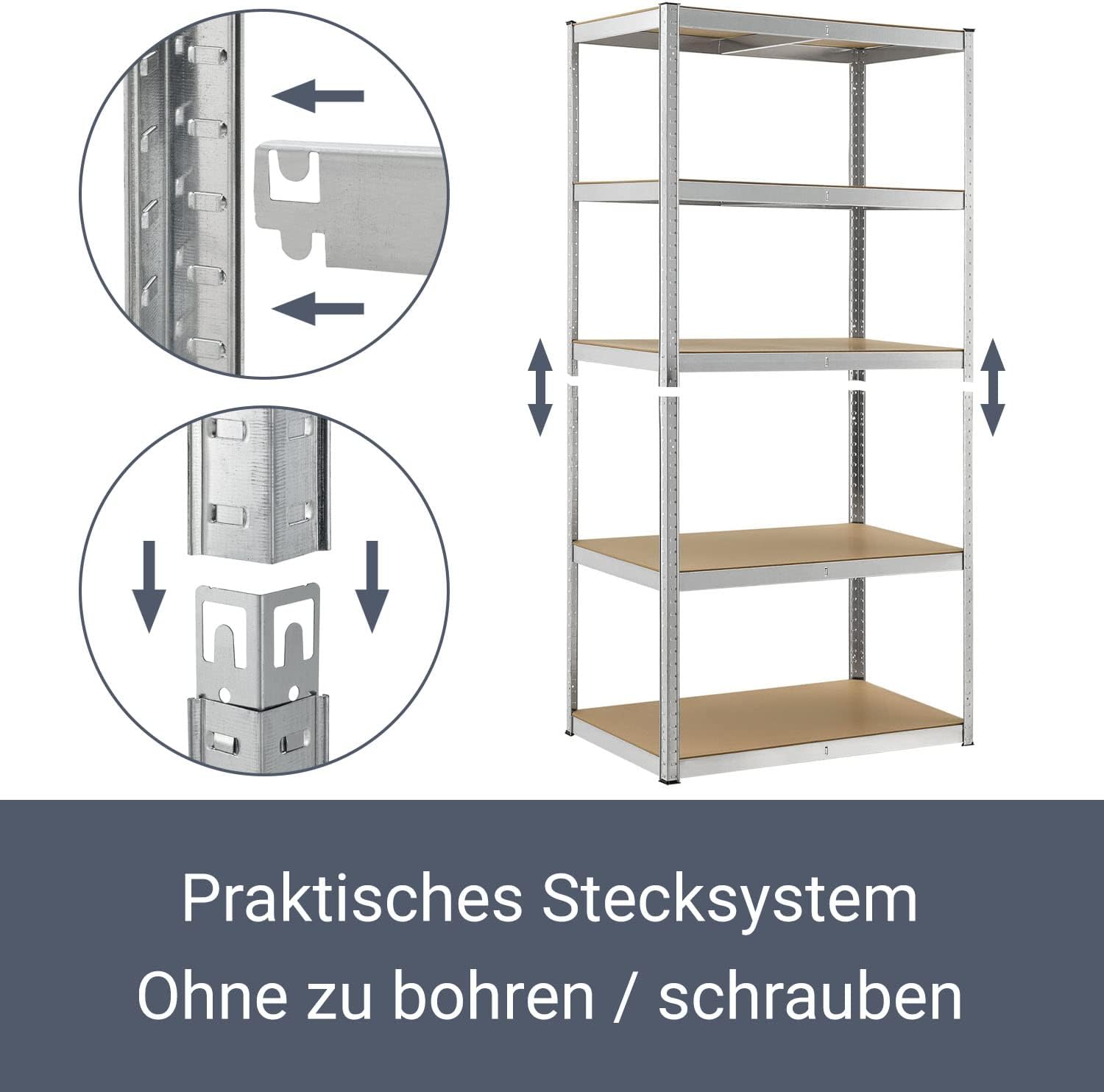 MONZANA® Stellinkast 170x75x30cm 350kg 5 MDF-planken Opbergrek