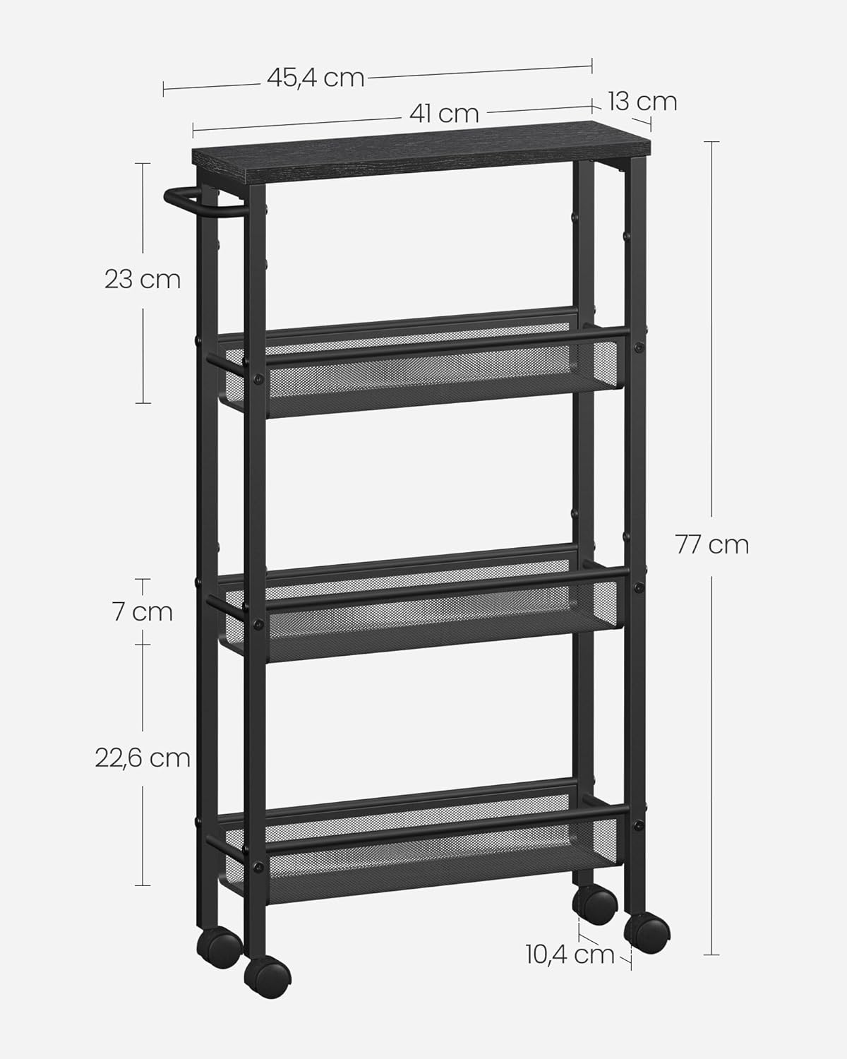Keukentrolley - 4 niveaus - hoogte 77 cm - serveertrolley - met wieltjes - metaal - LRC032B04 - Afbeelding 3