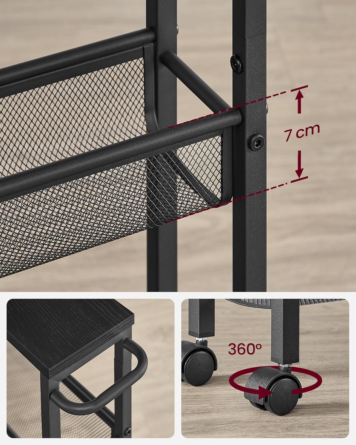 Keukentrolley - 4 niveaus - hoogte 77 cm - serveertrolley - met wieltjes - metaal - LRC032B04 - Afbeelding 2