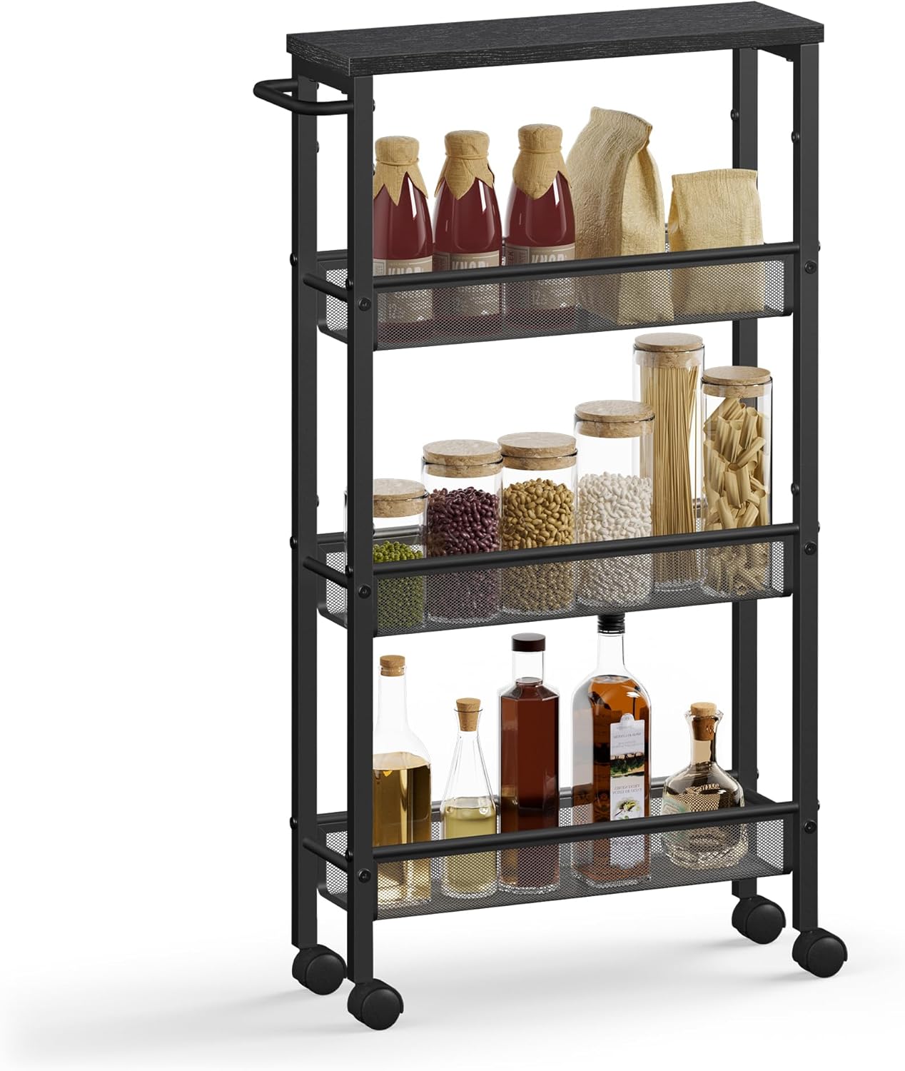 Keukentrolley - 4 niveaus - hoogte 77 cm - serveertrolley - met wieltjes - metaal - LRC032B04