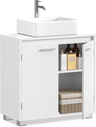 Wastafelonderkast 60 x 30 x 60 cm - badkamermeubel - wastafelmeubel - 2 deuren - scandinavische stijl - wit - BBK505W01