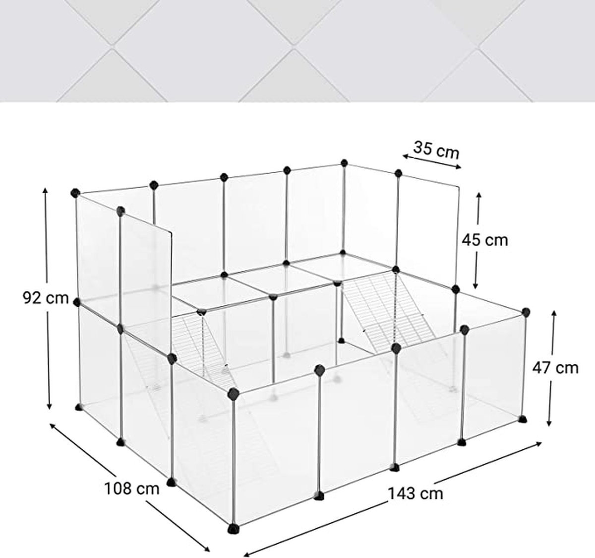 Huisdierkooi - kooi voor kleine dieren - max 143x108 cm - voor muizen cavia en meer - 2 verdiepingen - wit - LPC004W01 - Afbeelding 4