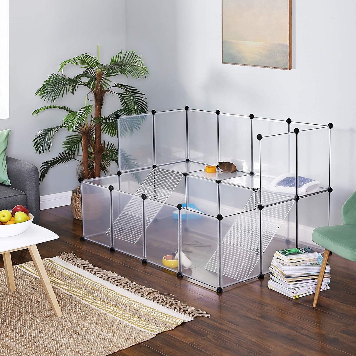 Huisdierkooi - kooi voor kleine dieren - max 143x108 cm - voor muizen cavia en meer - 2 verdiepingen - wit - LPC004W01 - Afbeelding 6